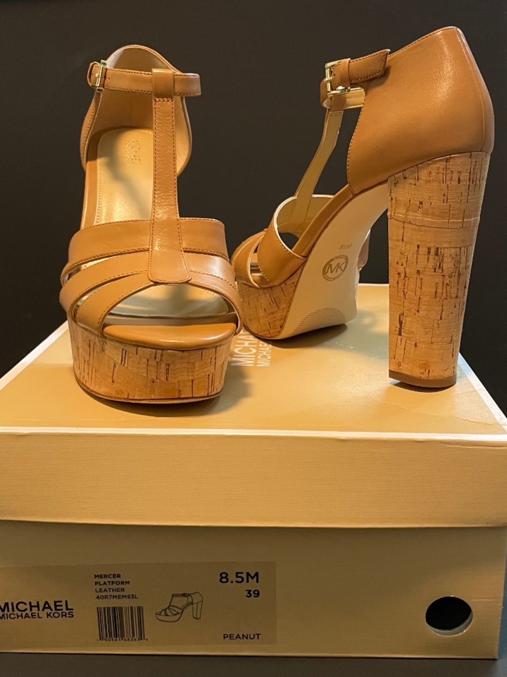 NIB Michael Kors Mercer Platform Sandals Peanut Tan Leather 8.5M